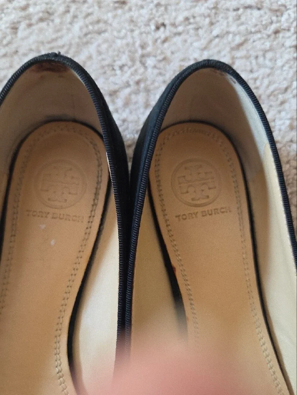 Tory Burch Black Pointed Toe Crystal Bow Flats